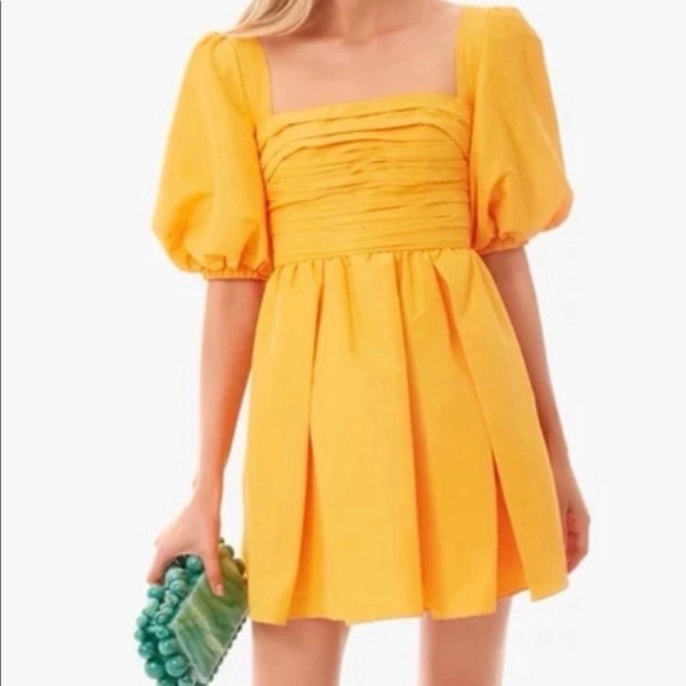 SELF-PORTRAIT Canary Yellow Square Neck Taffeta Mini Dress Size 2 NWT